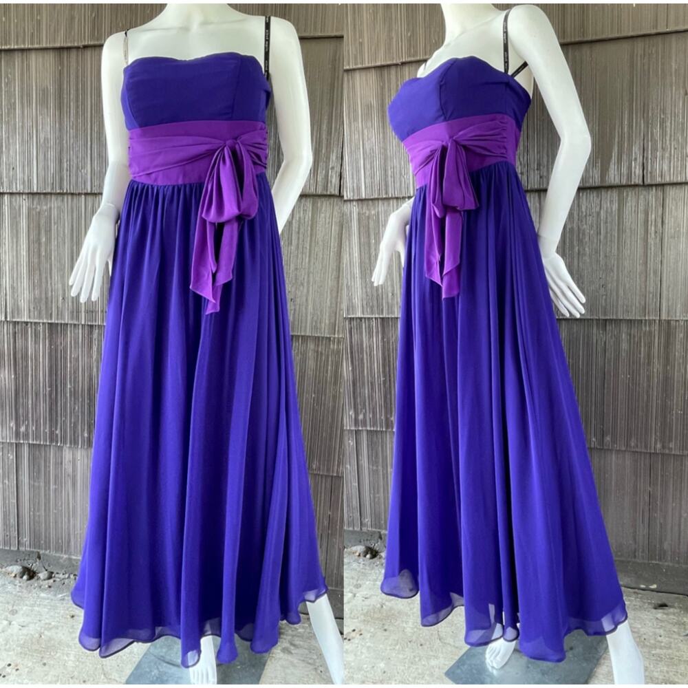 🔥Alfred Angelo Strapless Royal Purple Maxi Formal Prom Bridesmaid Dress Size 8